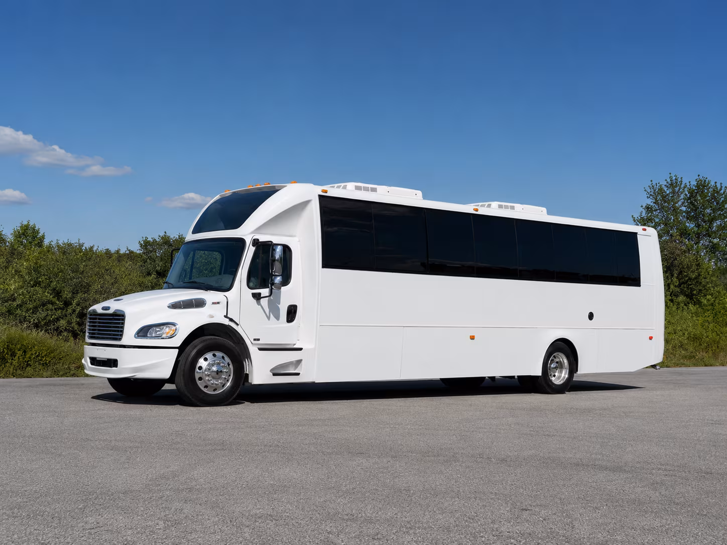 Group beside a Mercedes Sprinter limo in Miami