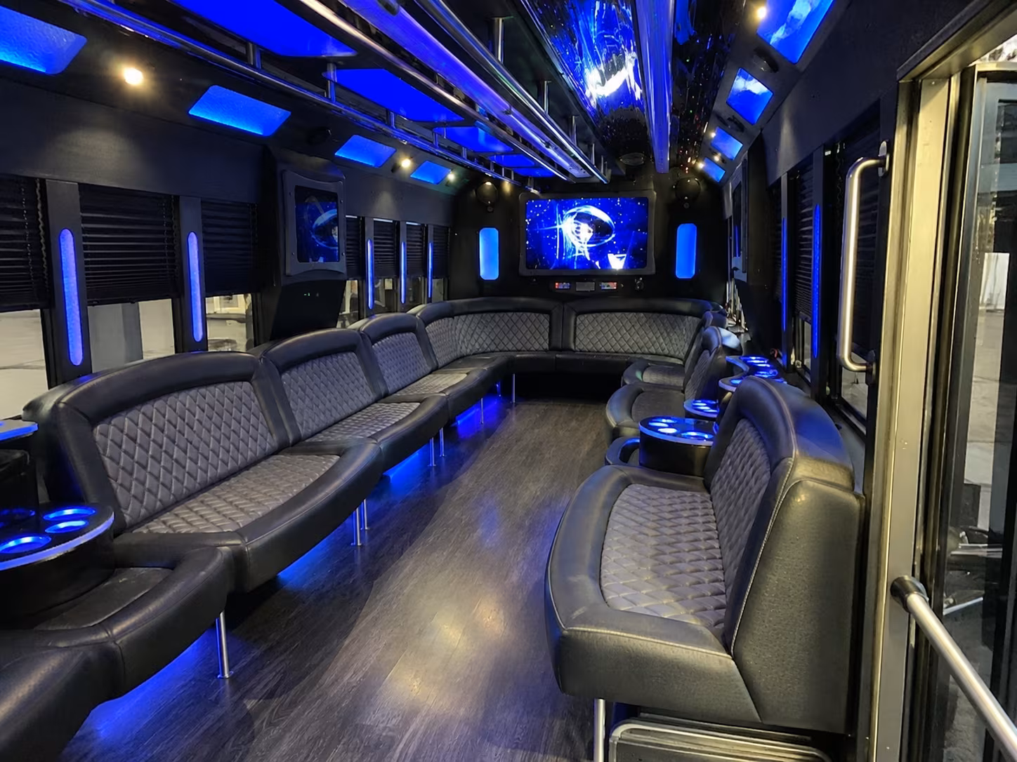 Interior of a party bus rental serving Miami